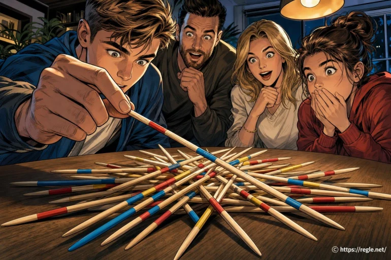 Groupe jouant au jeu de mikado