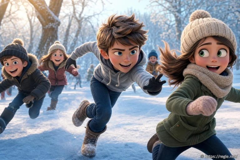Enfants animés jouant dans la neige