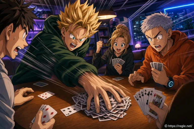 Personnages anime jouant aux cartes passionnément