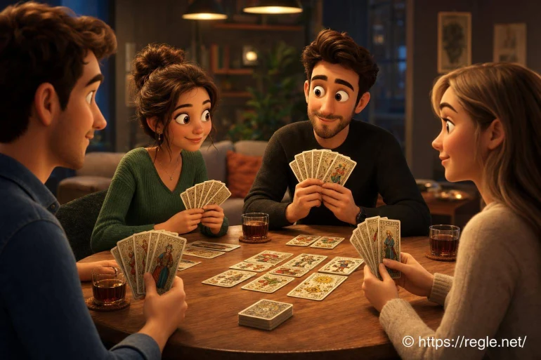 Amis jouant aux cartes autour d une table