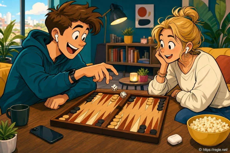 Jeune couple jouant au backgammon