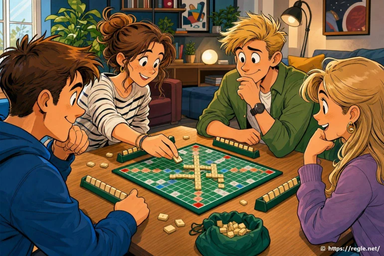 Groupe damis jouant au Scrabble