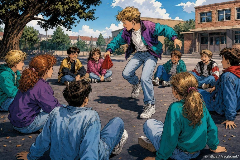 Enfants jouant à la marelle en cercle