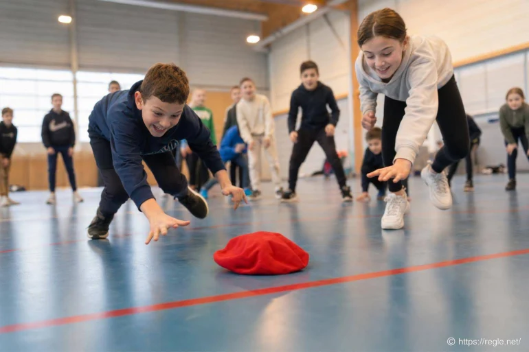 Enfants jouant à attraper un foulard en gymnase