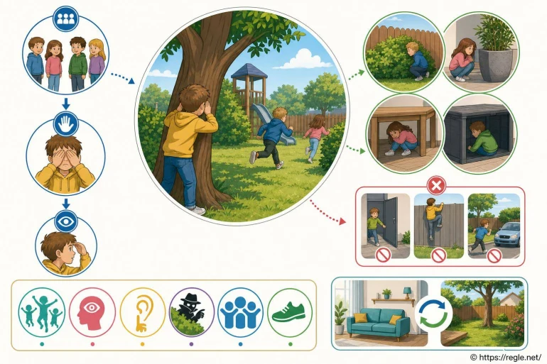 Enfants jouant à cache-cache dans un jardin