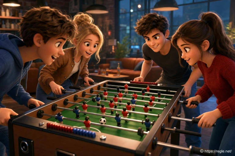 Jeunes jouant au babyfoot animé