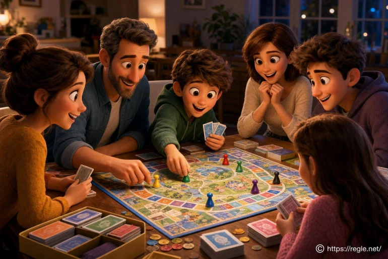 Famille jouant à un jeu de société