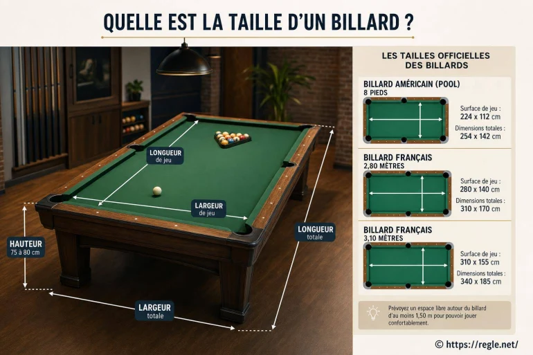 Quelle est la taille d’un billard selon sa variante ?