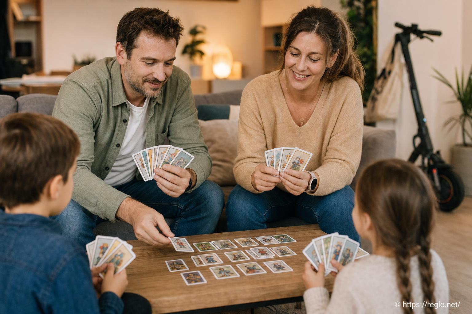 famille jouant à un jeu de cartes