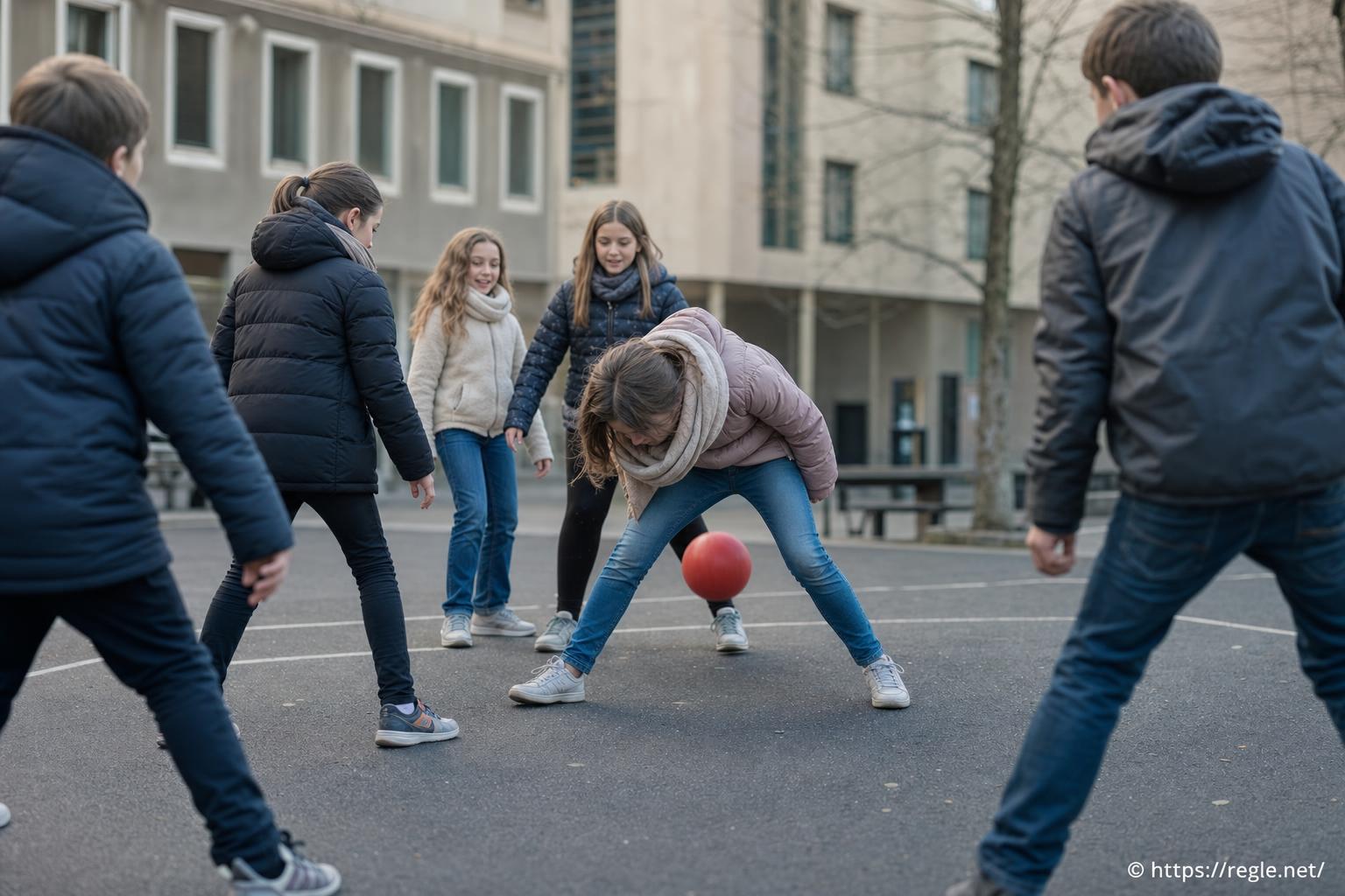 Enfants jouant à la balle en récréation