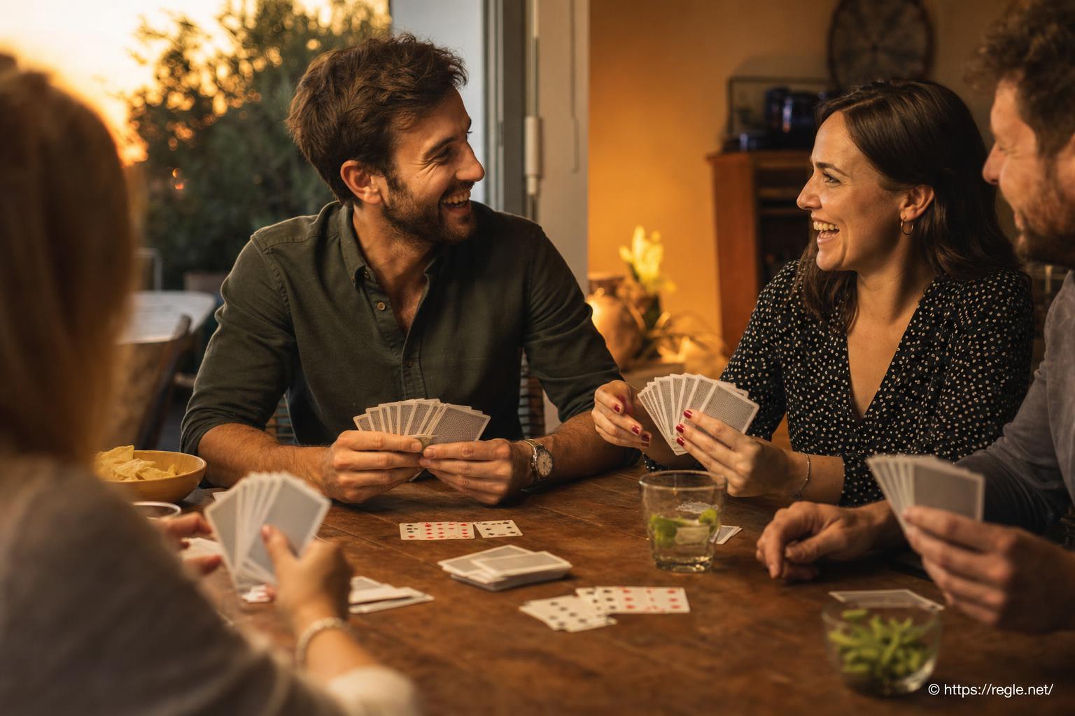 amis jouant aux cartes autour d'une table