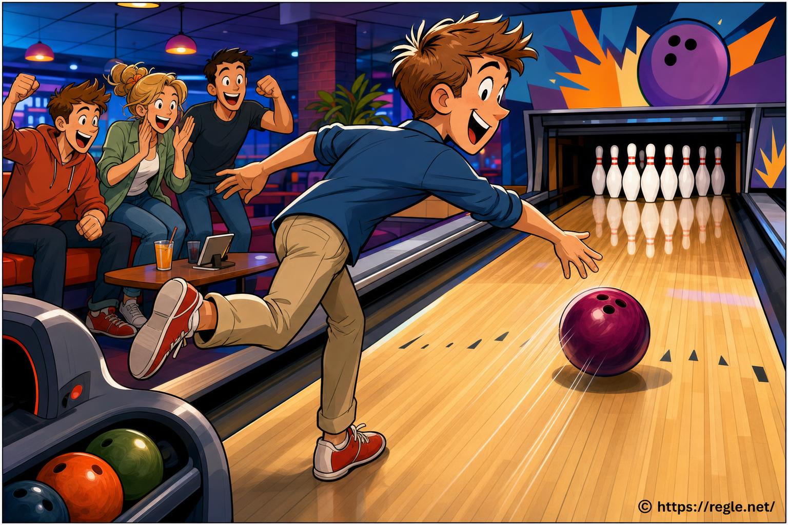 jeune homme lançant boule de bowling