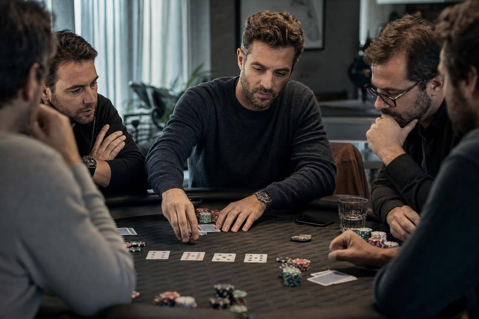 hommes jouant au poker autour d'une table