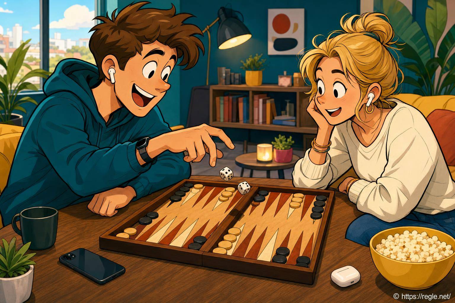 Jeune couple jouant au backgammon