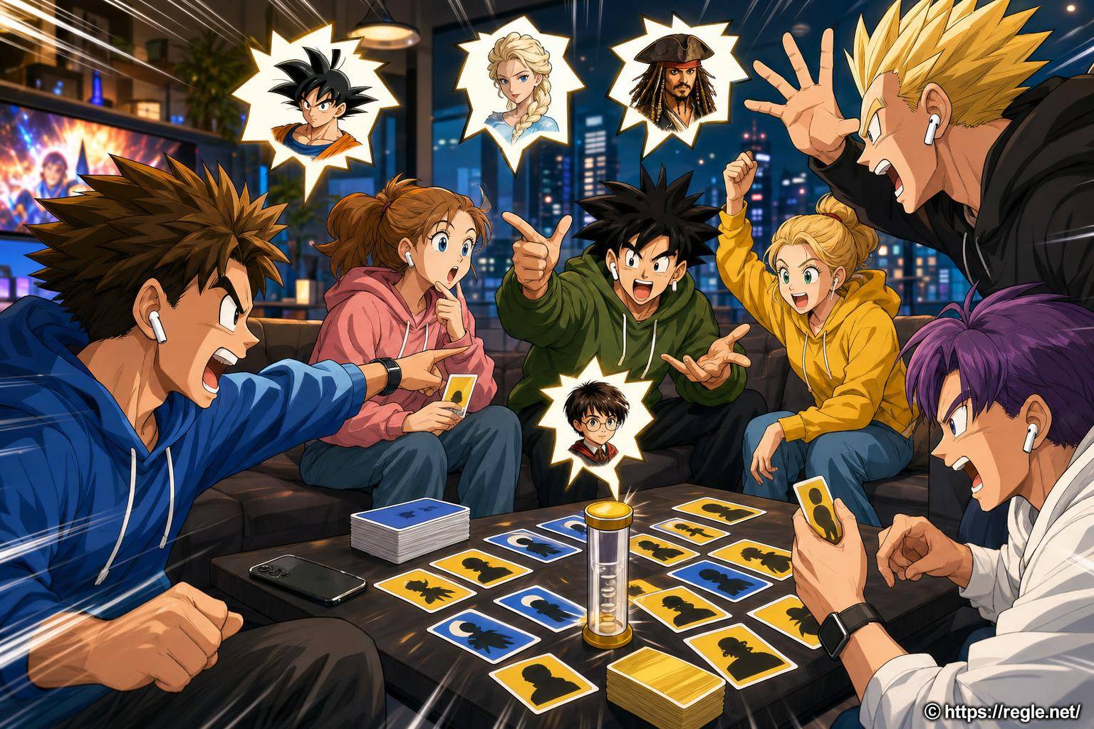 Groupe jouant à un jeu de devinettes animé