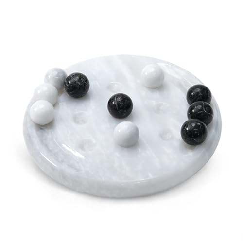 EARTHEN CRAFTS Mini-Jeu de Morpion en marbre, Plateau Blanc 