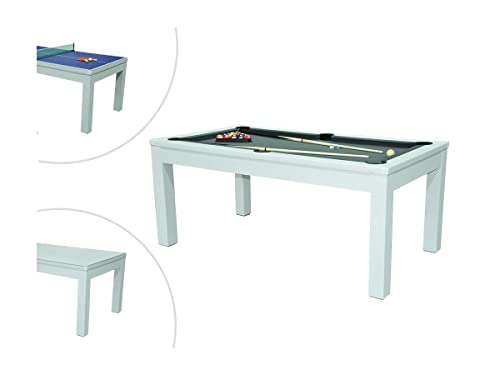 Vente-unique - Table Transformable Blanche - Billard & Ping-