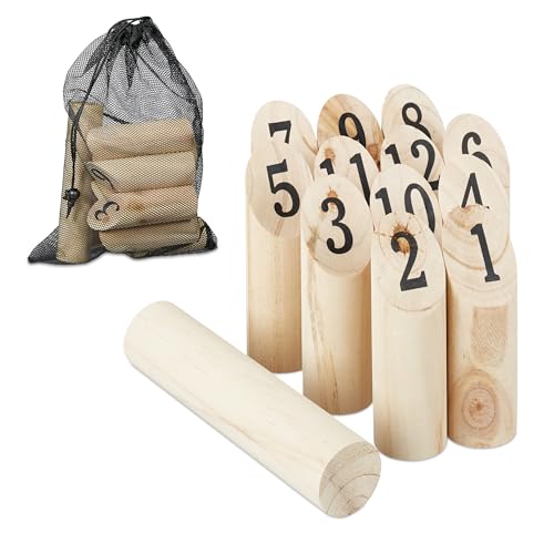 Relaxdays Kubb en Bois, Jeu de quilles finlandaises, kubbs n