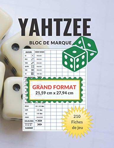 Jeu Yahtzee : Cahier de scores Grand format 21,59 cm x 27,94