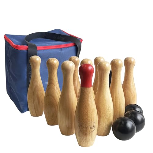Jeu de bowling en bois avec sac de transport (H 26 cm, 10 br