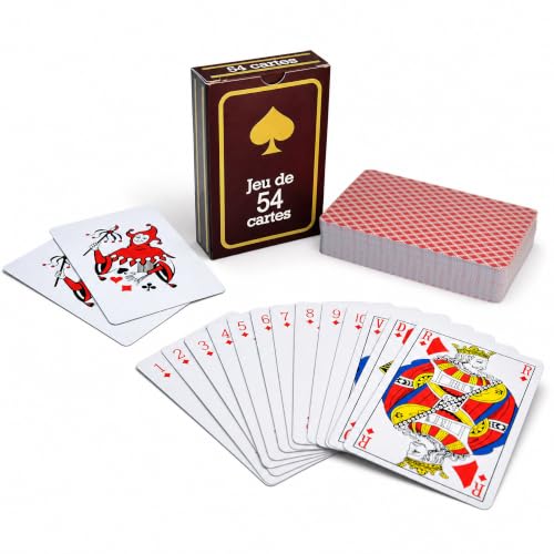 ASSZBE Jeu de 54 Cartes françaises, Papier à âme Noire, Dos 