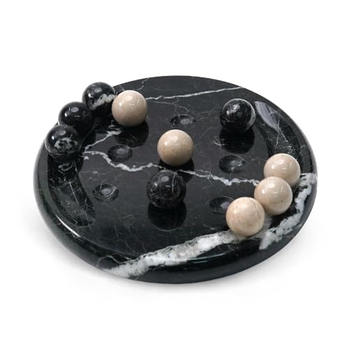 EARTHEN CRAFTS Mini-Jeu de Morpion en marbre, Plateau Noir d