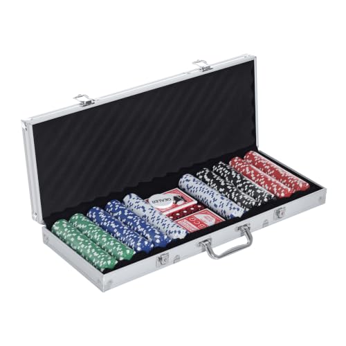 HOMCOM Mallette de Poker Coffret de Poker Complet 500 Jetons