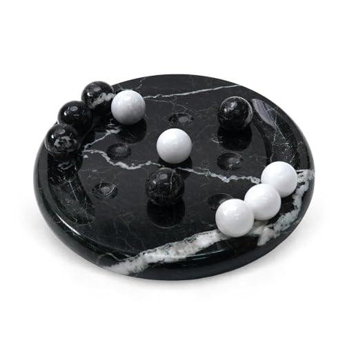 EARTHEN CRAFTS Mini-Jeu de Morpion en marbre, Plateau Noir d