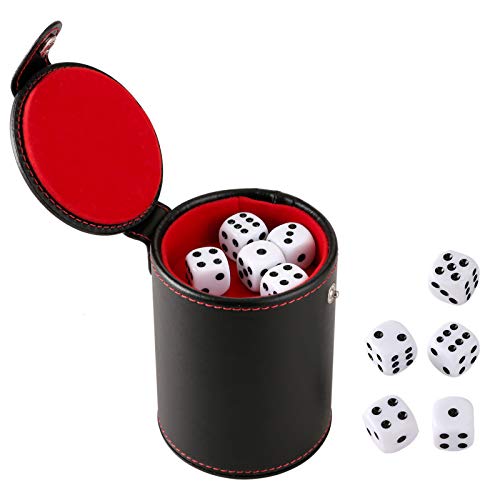 GWHOLE Gobelet à Dés en Cuir PU avec 6 Dés pour Jeux De Bar 