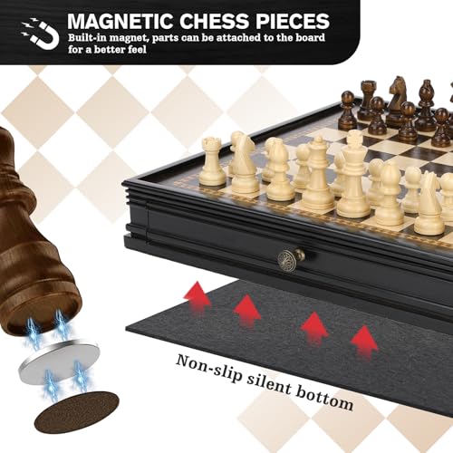 Peradix Jeu déchecs Magnétique 2 en 1 en Bois, 32 x 32 cm, J