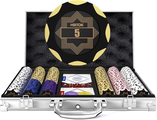 HEITOK Mallette Poker 300 Jetons Numérotés 14g Clay Texas Ho