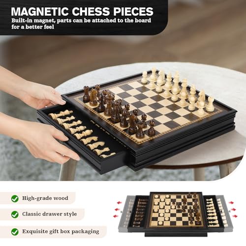 Peradix Jeu déchecs Magnétique 2 en 1 en Bois, 32 x 32 cm, J