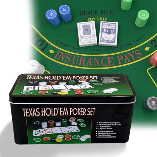 Kit de Poker 200 Jetons, Texas Holdem Set de Poker en Boite 