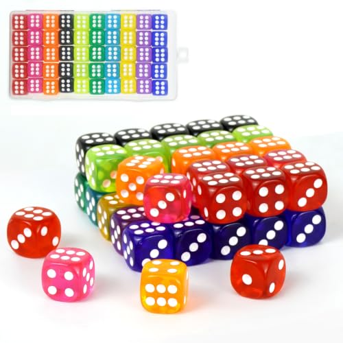 Lot de 50 Dés de Couleurs, 14mm Jeu de Dés en Acrylique Tran