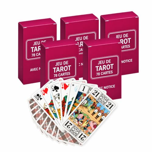 Lot de 5 Jeux de Tarot Français, 78 Cartes avec Notice, Cart