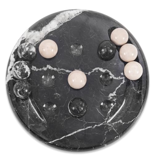 EARTHEN CRAFTS Mini-Jeu de Morpion en marbre, Plateau Noir de 6 Pouces