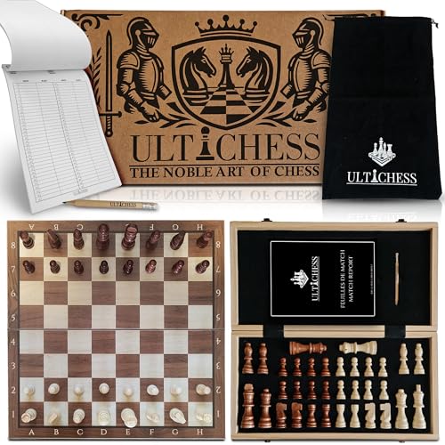 Ultichess – Echiquier Bois 39x39 cm Pliable | Jeu d’Échecs M