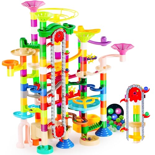JOYIN Lot de Marble Rush 236 Parcours de marbre Lumineux avec Ascenseur motorisé - Blocs de Construction avec 30 Billes en Plastique phosphorescentes - Cadeaux STEM pour garçons et Filles