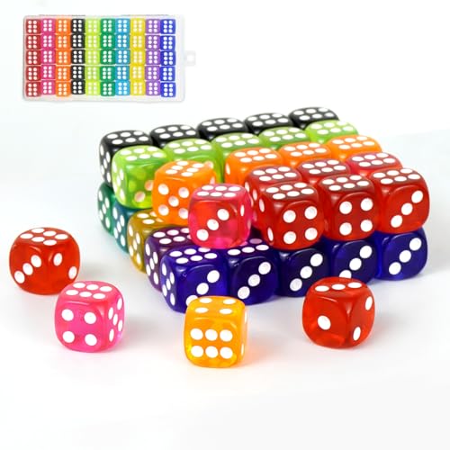 Lot de 50 Dés de Couleurs, 14mm Jeu de Dés en Acrylique Tran