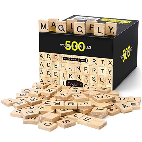 Magicfly 500pcs Lettre Scrabble Bois, Puzzle Alphabets A à Z
