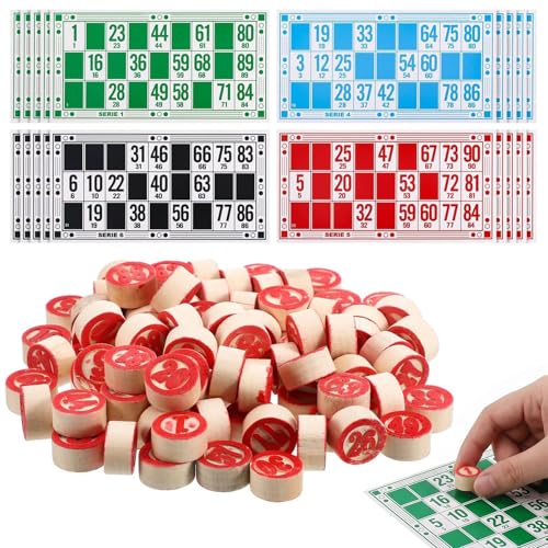 FIQLUL Loto Bingo Traditionnel avec 90 Jetons en Bois Double