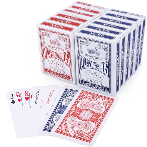LotFancy 12 Jeux de Cartes 54 à Index Standard, 6 Bleu et 6 Rouge, Cartes à Jouer en Carton Lisse, Poker Playing Cards Parfait pour Fête Cadeaux Jeux