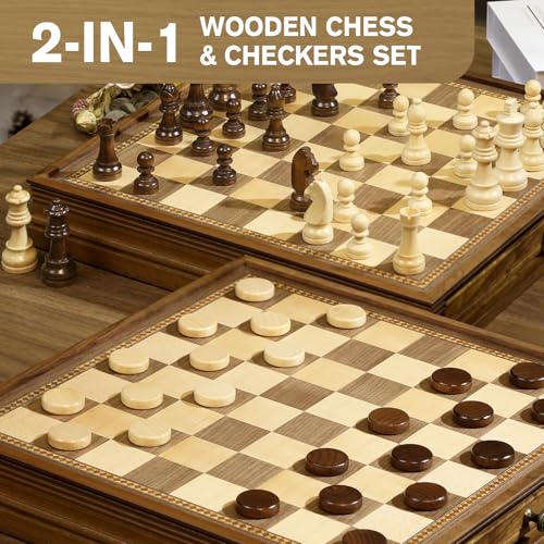 Peradix Jeu déchecs en Bois Échecs Dames avec Tiroir,2 en 1 