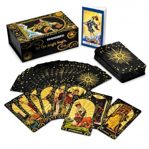 YIMINGOUFEI Tarot Rider Waite Noir et Or, 78 Cartes en Angla