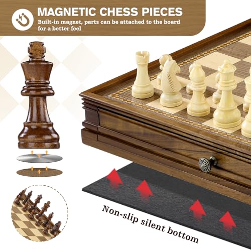 Peradix Jeu déchecs en Bois Échecs Dames avec Tiroir,2 en 1 