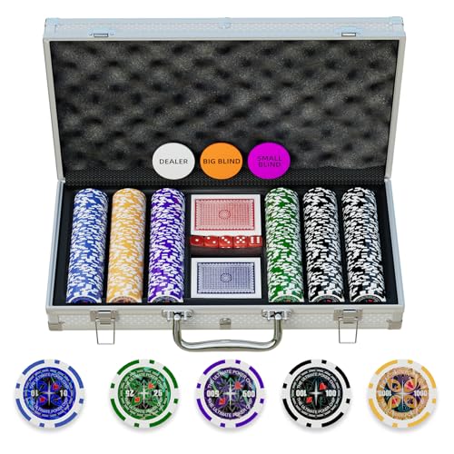 Homwom Kit de poker 300 pièces : jetons de poker laser de di