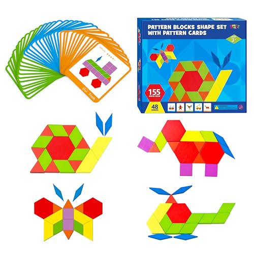 Ensemble de 155 pièces de blocs de motifs en bois, 24 cartes
