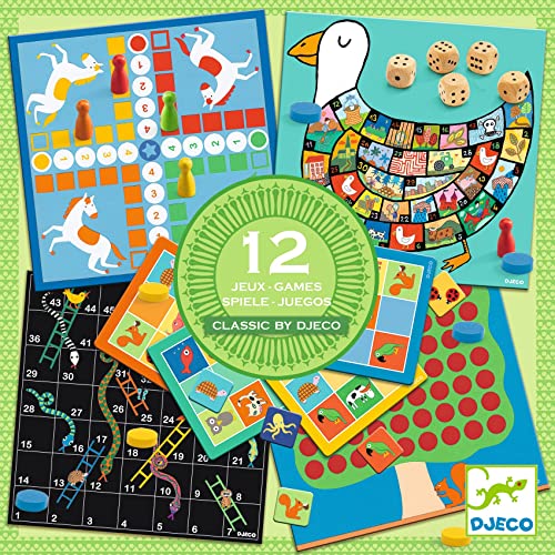 DJECO Coffret de 12 Jeux de Société pour Enfants dès 4 Ans -