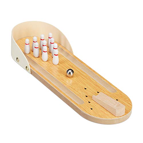 Relaxdays Bowling de Table, Mini-Jeu, Set avec 10 quilles, h
