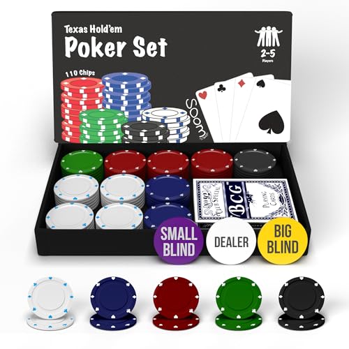 Soom Games Jeu de Poker 110 Jetons pour 2-4 Joueurs - Kit Co
